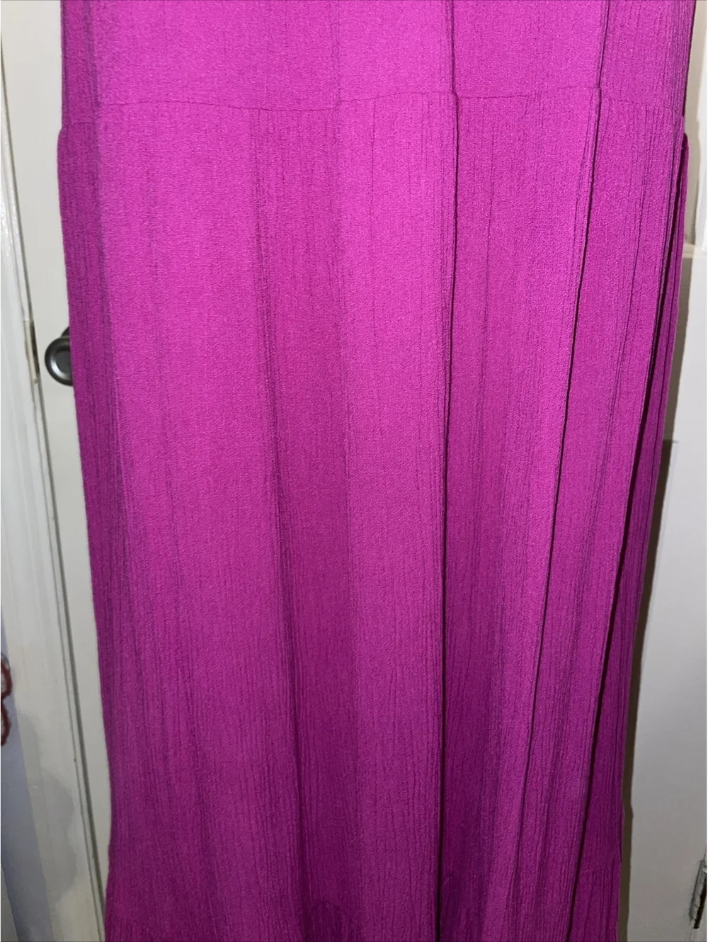 ANN TAYLOR LOFT $89 Solid Pink Fuchsia Tiered Gauze Midi Dress Size Medium